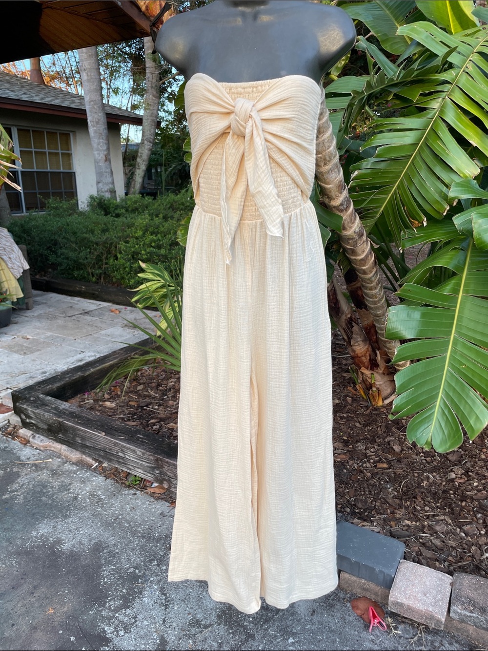strapless wide leg cotton jumpsuit